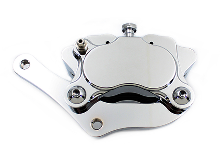 Chrome Billet Front 4-Piston Left Side Caliper with Bracket